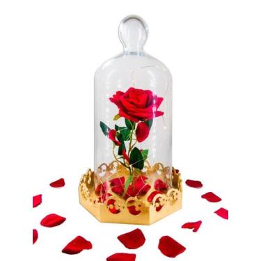 Imagem de Luminária A Rosa Encantada 33 Cm/18 Cm Vidro Base De Madeira - Amor Li