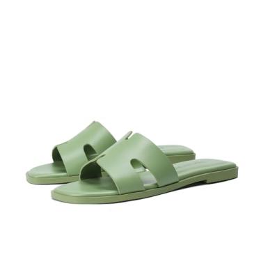 Imagem de Stratuxx Kaze Sandálias femininas de bico aberto sem salto confortável para o verão, preto, branco, marrom, Verde, 36