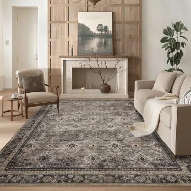 Imagem de Arvenchy Tapete marrom vintage: 5x7 Oriental Boho Lavável Tapete Grande Escuro para Sala de Estar Quarto Sala de Jantar Escritório em Casa - Resistente a Manchas Antiderrapante Afligido Retro Café