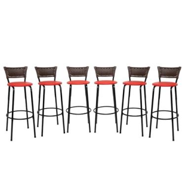 Imagem de Banquetas Altas Bancada Bar Confortável Moderno Design Resistente Estrutura Preta Kit 06 Unidades - Itagold (Vermelho)