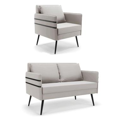 Imagem de Kit 01 Namoradeira 02 Lugares E 01 Poltrona Cinza De Ferro