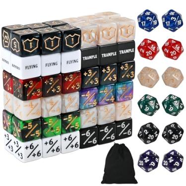 Imagem de Faburo 84 Pieces MTG Dice Set Counters Accessories in 12 Colors- 48 Life Counter, 12 Keyword Token & 12 Shield & 12 Spindown Dice for Magic The Gathering,TCG,Cards Gaming