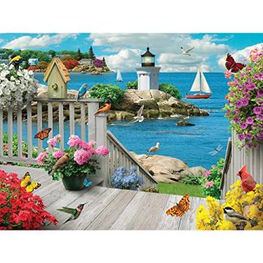 Imagem de Bits and Pieces - Quebra-cabeça de 300 peças para adultos 45,7 cm x 61 cm - Secoast Serenity - 300 peças Ocean Boat Birds Summer Light House Flower Jigsaw by Artist Alan Giana