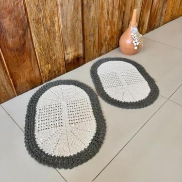 Imagem de Kit 2 Tapetes 65x45cm Oval Telinha Crochê Artesanal (Verde)
