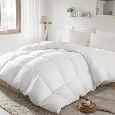 Imagem de Beautyrest Edredom de penugem de ganso branco tamanho casal/queen, 100% algodão, aquecimento extra macio, enchimento de edredom luxuoso para clima frio, coleção de hotéis, roupa de cama hipoalergênica