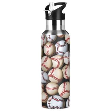 Imagem de ATTX Garrafa de água de aço inoxidável com canudo com estampa de bolas de beisebol, 947 ml, sem BPA, para academia, trabalho, atividades ao ar livre e viagens #93