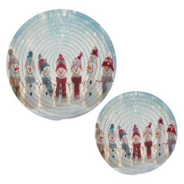 Imagem de Blueangle 2 peças de suporte de panela de tripé de bonecos de neve fofos - conjunto de pegadores de panela de tecido redondo - almofadas quentes trançadas de algodão - porta-copos - tapetes de mesa