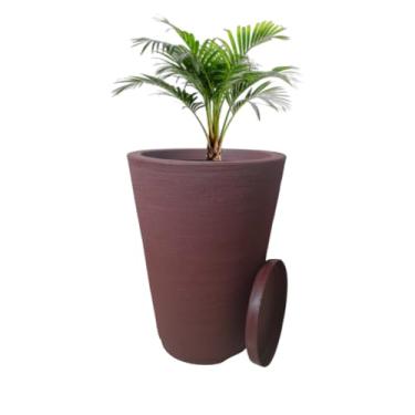 Imagem de Vaso para Planta Jardim Varanda Sala Coluna Escovada N2 com prato (Marrom)