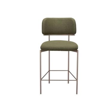 Imagem de Banqueta Estofada Alta Brisa com Encosto e Apoio Pés Flora Verde/ Champagne