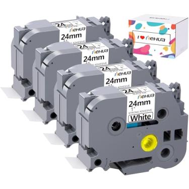 Imagem de Hehua TZe-S251 TZeS251 Compatível com Brother Tze Fita Adesiva Extra Resistência TZ-S251 TZS251 Fita Branca Laminada para Ptouch PT D600 P710bt, 2,5 cm x 8 m Preto sobre Branco, Pacote com 4