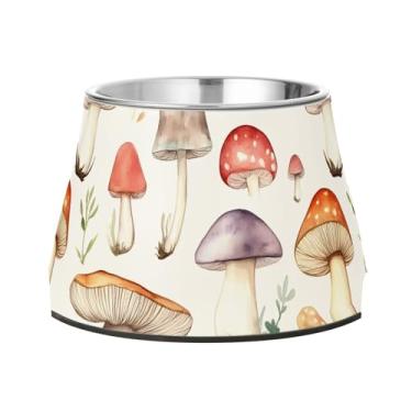 Imagem de SEHANY Tigelas para cães de ervas e cogumelos antiderrapante de aço inoxidável com fundo de borracha para evitar tombamento, tigelas elevadas para comida e água quadriculadas para cães e gatos