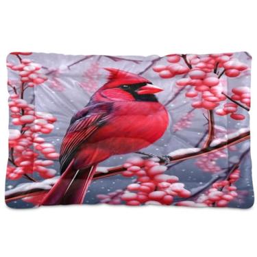 Imagem de Blueangle Cama para cães de Natal e inverno cardinal ultra macia para cães pequenos, cama retangular confortável para animais de estimação, 24 x 18 polegadas (98)