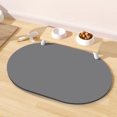 Imagem de Tapete de comida de gato 61 x 40 cm, tapetes absorventes para comida e água, tapete de borracha antiderrapante para tigelas de gatos, jogo americano de fácil armazenamento, tapetes para tigelas de