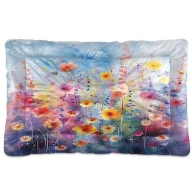 Imagem de SEHANY Cama para cães e gatos com flores silvestres coloridas com fundo antiderrapante, cama de canil, colchão macio para animais de estimação, lavável para cães pequenos, médios e grandes, gatos