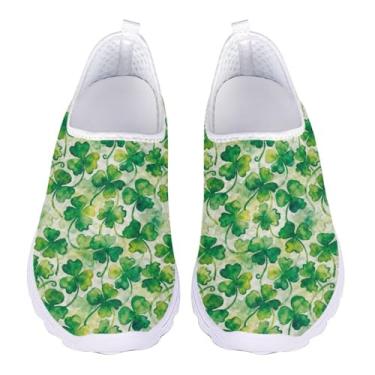 Imagem de Bigcardesigns Mocassim feminino de malha respirável para caminhada, St Patrick Days Leaves, 37