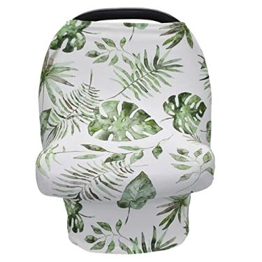 Imagem de CUOFYUNL Capa para carrinho de bebê 4 em 1, capa para carrinho de bebê, amamentação, lenço, avental (Folhas verdes + tiras grossas)