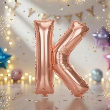 Imagem de Balões K grandes em ouro rosa de 81 cm, balões de alumínio preenchidos com hélio Mylar Klphabet para festas de aniversário e decorações comemorativas, suprimentos de decoração de festa em ouro rosa