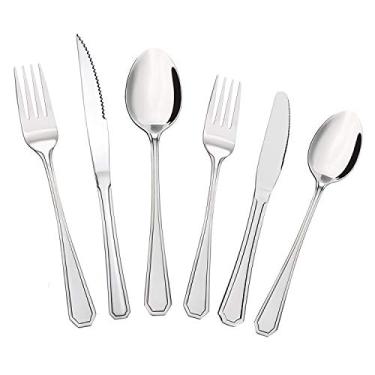 Imagem de Faqueiro Steak Chanfrado com Estojo de Madeira 75 Peças, Euro, FBQ6122-015, Inox