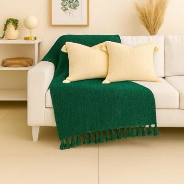 Imagem de Manta Capa para Sofá Gigante 240x180 cm - 100% Algodão com Franjas, Proteção Total, Conforto e Decoração para Sala de Estar(Verde mesclado preto)
