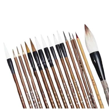 Imagem de YJIUYUANQ Conjunto de pincéis de caligrafia Shanlian Hubi 16 peças - Kanji Sumi Desenho aquarela tinta cerâmica ferramentas de escrita