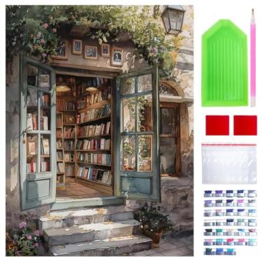 Imagem de Pintura artística de diamante 5D, kits de pintura de diamante redondo de livraria DIY para adultos iniciantes, strass de cristal para decoração de parede de casa, presente, 30 x 40 cm