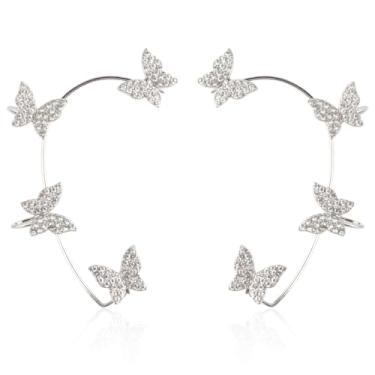 Imagem de 2 peças de brincos de borboleta para mulheres, faixa de orelha de borboleta, sem piercing nas orelhas, joias para fantasia de cosplay, Liga de aço, Strass