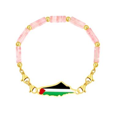 Imagem de Vivaday Pulseira de corrente de pedra com bandeira palestina | Pulseira Orgulho da Palestina | Pulseira artesanal com símbolo da paz | Joias da cultura do Oriente Médio YA6030, Medium, Metal, Sem