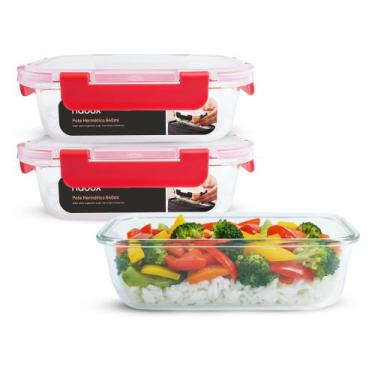 Imagem de 3 Potes Vidro Hermético Trava Mais Resistentes Marmita 640ml - U4HOME,