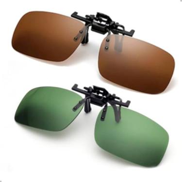 Imagem de Kit 2 Clip On Para Armação de Óculos de Grau Polarizado Dirigir Esporte Pescar (Verde-Marrom)