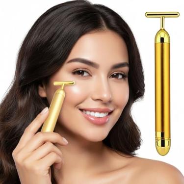 Imagem de Massageador Facial T-Bar Dourado 24k Ferramenta de Beleza Antirrugas para Harmonização Facial Massagem e Lifting
