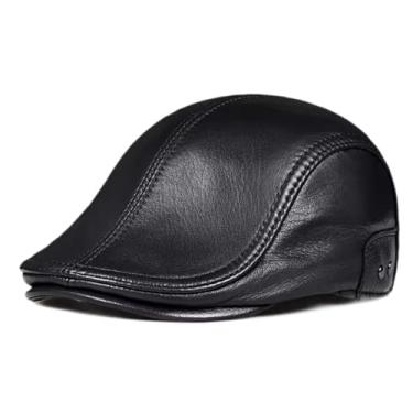 Imagem de uhyOHF Chapéu masculino jornaleiro outono inverno couro boné plano golfe condução chapéu (preto-XGG