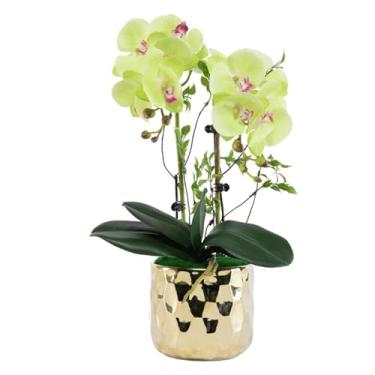 Imagem de LMJYU Orquídeas Artificiais Flores Artificiais 48 cm em Vaso de Porcelana Artificial Phalaenopsis Flores Decoração Orquídea Artificial