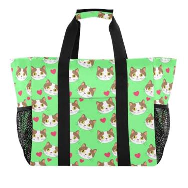 Imagem de Wassud Bolsa de compras reutilizável verde claro para gatos grande bolsa organizadora de lona impermeável para praia, piquenique, lavanderia, viagem