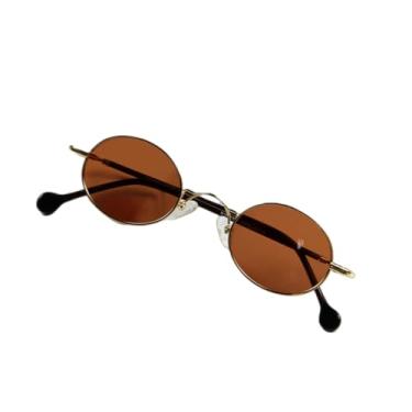 Imagem de JRLLFD Óculos de sol pequenos ovais de metal femininos, masculinos, punk, vintage para mulheres (dourado e vermelho)