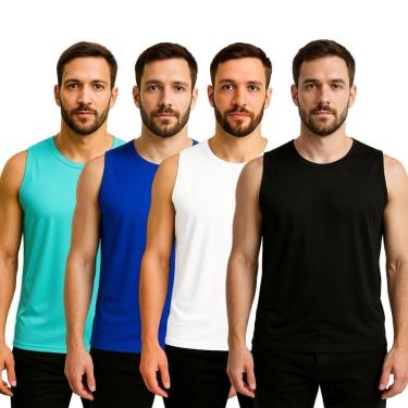 Imagem de Kit 4 Camisetas Regata Masculina Lisa Dry Academia Fit-Masculino