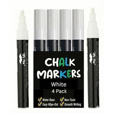 Imagem de Mr. Pen - Marcadores de giz brancos para quadro-negro, pacote com 4, ponta dupla, 8 etiquetas, marcador de giz líquido branco, para superfícies não porosas, caneta de quadro-negro