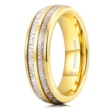 Imagem de THREE KEYS JEWELRY Aliança de casamento de tungstênio de 6 mm e 8 mm imitação de meteorito prata polida, Metal, Sem pedra preciosa