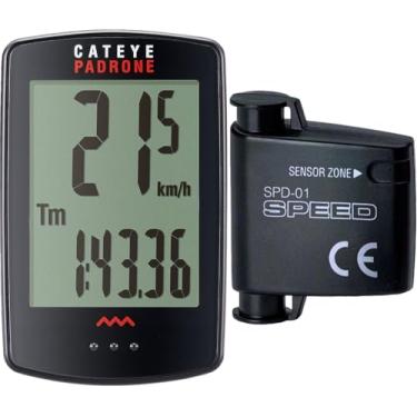Imagem de CATEYE Computador de bicicleta sem fio Padrone – Ciclocomputador com tela grande, velocímetro e odômetro sem fio, suporte FlexTight™, inicialização/parada automática, odômetro programável