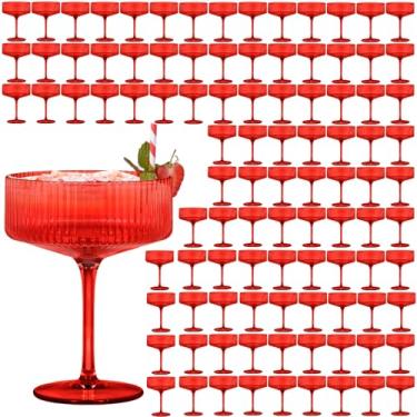 Imagem de 100 peças de copos de martini de 297 g copos de cupê com nervuras plasitc champanhe à prova de estilhaçamento acrílico vintage copos de vinho Margarita copos descartáveis para festas de casamento