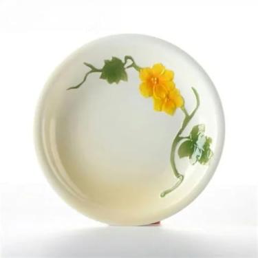 Imagem de FENNYYAR Prato de frutas de cerâmica para uso doméstico, santuário budista, 21,5 cm, bodisatva do Deus da Riqueza oferecendo prato de Buda