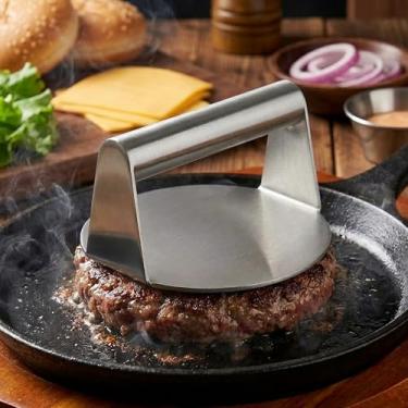 Imagem de Smash Burger Press-Grill Essential, aço inoxidável, antiaderente, máquina de hambúrguer, prensa de hambúrguer, para chapa plana, ferramenta de cozinha redonda, 12 cm