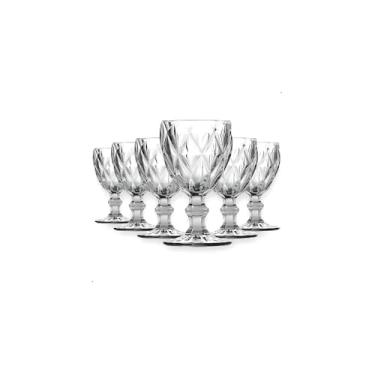 Imagem de Jogo de Taças de Vidro Diamante, 340ml, Transparente, 6 Peças, 17cm de Altura, Facetado