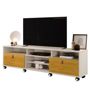 Imagem de Rack Bancada Para Tv De Até 65 2 Gavetas Galena Off White/naturale - C