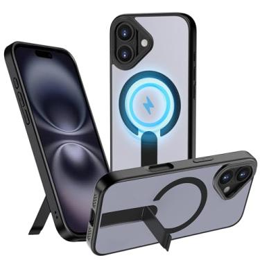 Imagem de CEDO Capa com suporte magnético para iPhone 16 Plus [compatível com MagSafe], ajustável em 3 vias com suporte de metal, proteção à prova de choque de grau militar, capa traseira fina e transculenta