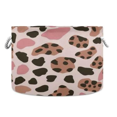 Imagem de JUZIHAI Cesta de armazenamento dobrável com textura de leopardo para bebê, cesto de roupa suja, cobertor com alças de corda de algodão, caixa de brinquedos dobrável, organizador de armário para quarto