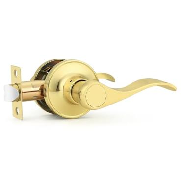 Imagem de Probrico Puxadores de porta internos, maçaneta de porta de passagem latão dourado, maçaneta para corredor de armário, estilo ondulado moderno, 1 pacote