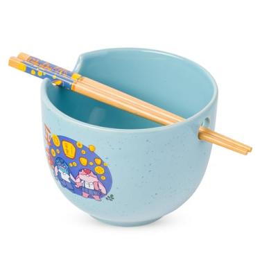 Imagem de Silver Buffalo Lilo and Stitch Angel Holding Hands Lanterna flutuante cerâmica Ramen Noodle tigela de arroz com pauzinhos, seguro para micro-ondas, 590 ml