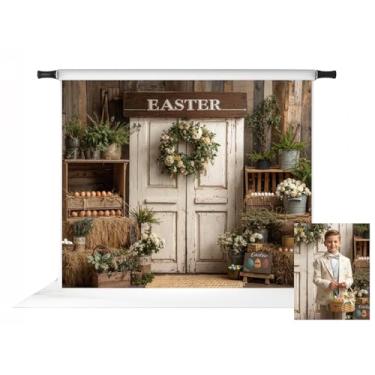 Imagem de Kate Pano de fundo de primavera de ovos de páscoa para fotografia de fundo de porta de madeira branca rústica adereços de tecido para foto 3 x 2,4 m