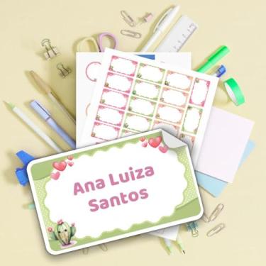 Imagem de Etiquetas Escolares Infantis 01 Cacto Personalizadas – Kit adesivo para identificação de material escolar, cadernos e lancheira