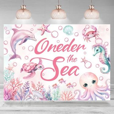 Imagem de Rsuuinu Pano de fundo de 1º aniversário Oneder The Sea Underwater Dolphin Tortoise Fish Seaweed Photography Background Girls First Birthday Party Decorações Banner Favors Photo Booth Studio Adereços
